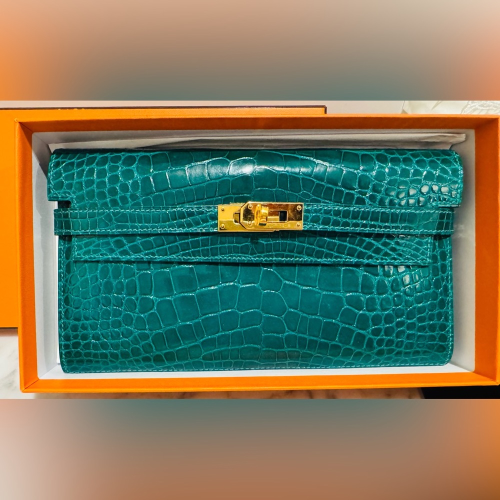 Hermes Green Alligator Classic Kelly Wallet